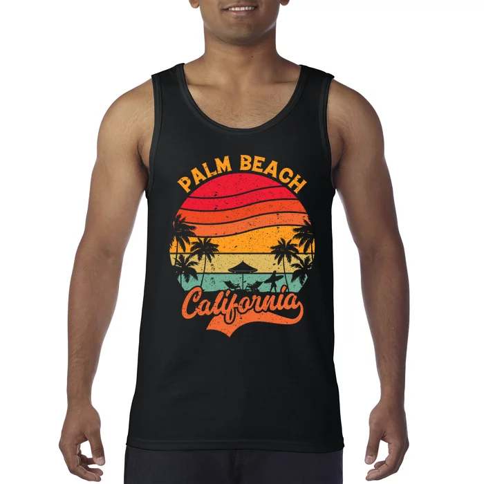 California Island Palm Beach Surfboard Surf Retro Vintage Tank Top