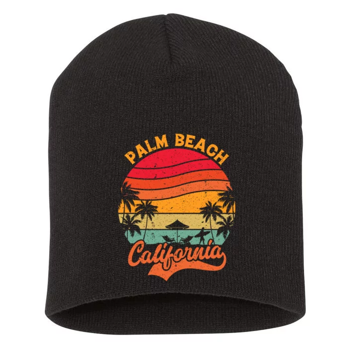 California Island Palm Beach Surfboard Surf Retro Vintage Short Acrylic Beanie