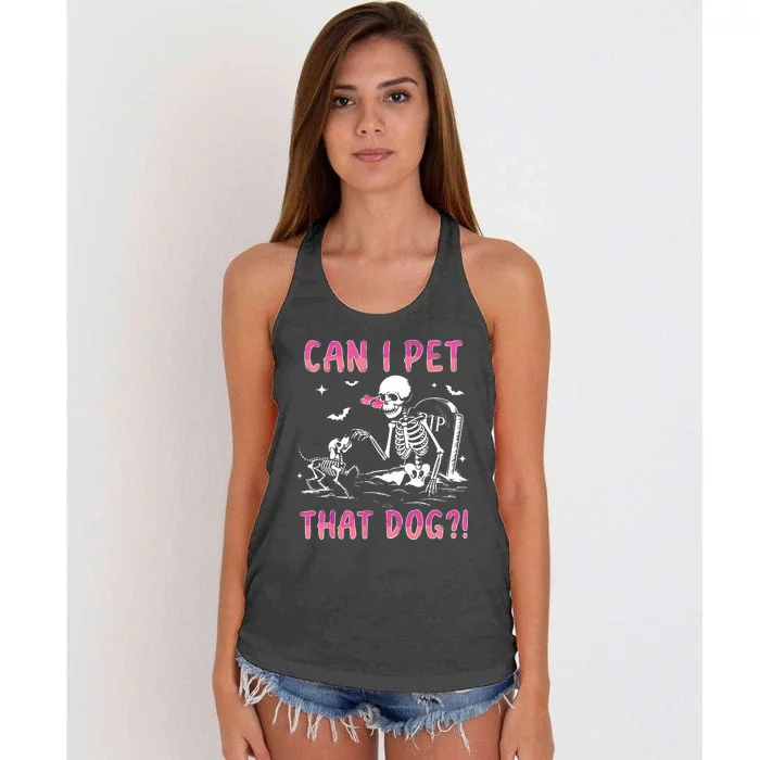 Can I Pet That Dog Funny Skeleton Dog Lover Halloween Women's Knotted Racerback Tank