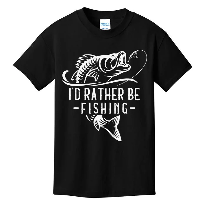 Cute Id Rather Be Fishing Funny Fisherman Gift Dad Kids T-Shirt