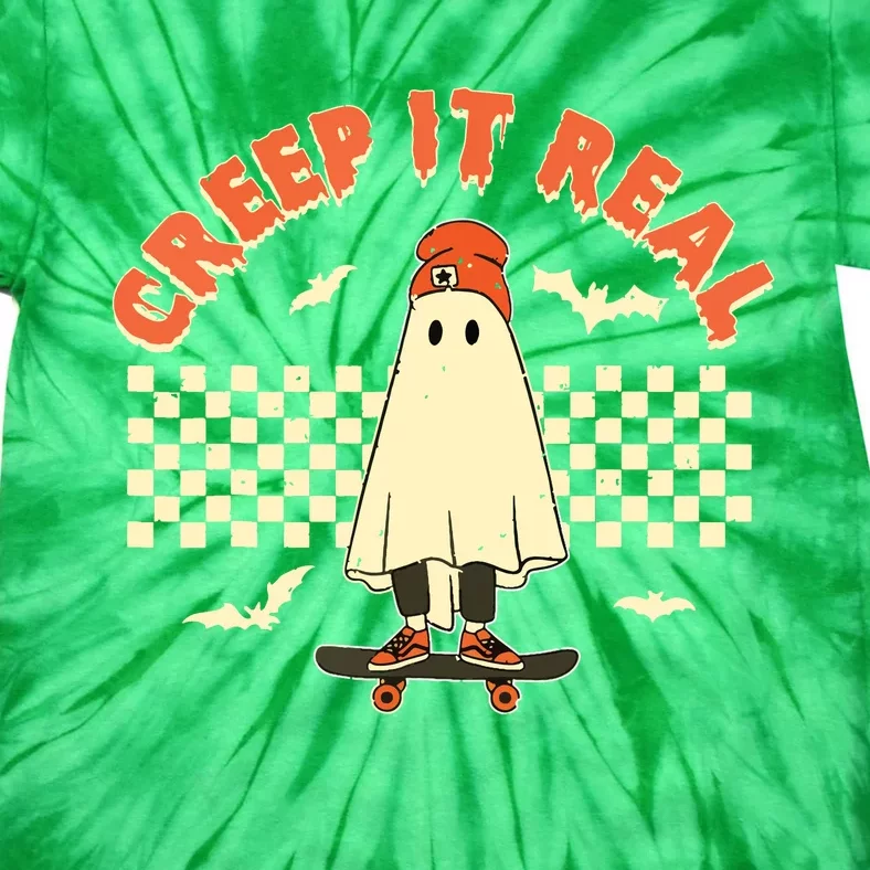 Creep It Real Skateboarding Ghost Retro Halloween Costume Tie-Dye T-Shirt