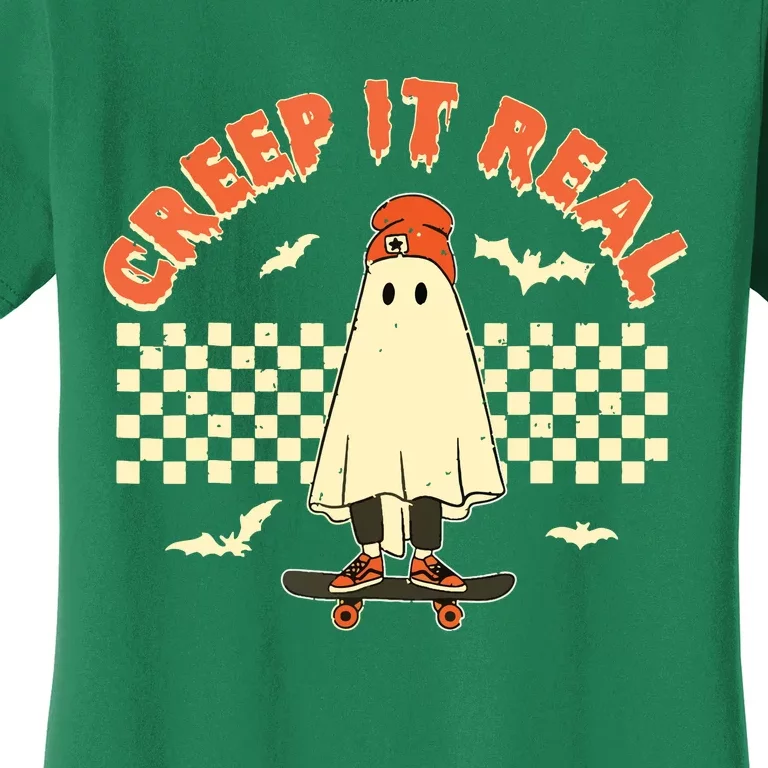 Creep It Real Skateboarding Ghost Retro Halloween Costume Women's T-Shirt