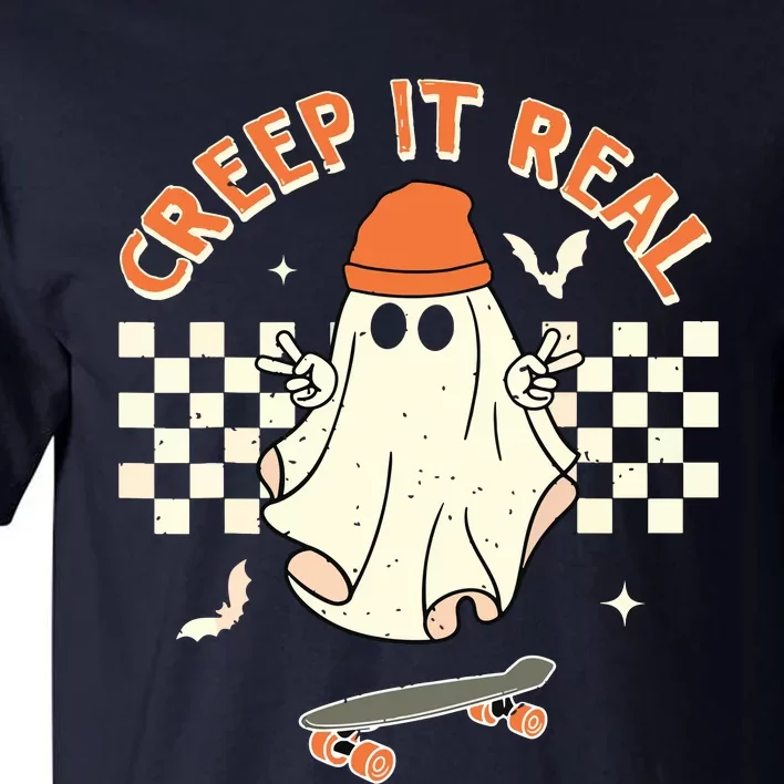 Creep It Real Skateboarding Ghost Retro Halloween Costume Tall T-Shirt