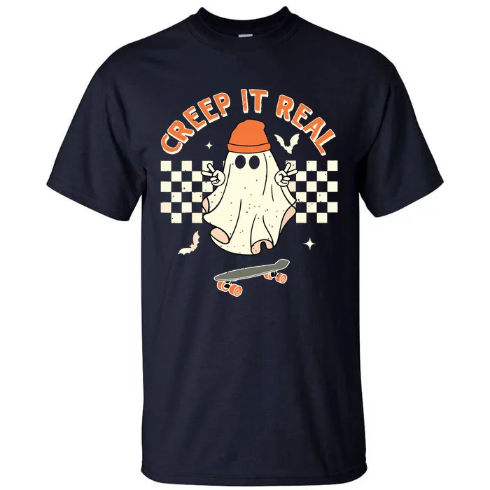 Creep It Real Skateboarding Ghost Retro Halloween Costume Tall T-Shirt