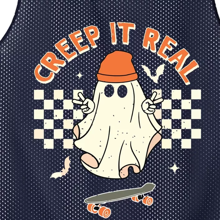 Creep It Real Skateboarding Ghost Retro Halloween Costume Mesh Reversible Basketball Jersey Tank