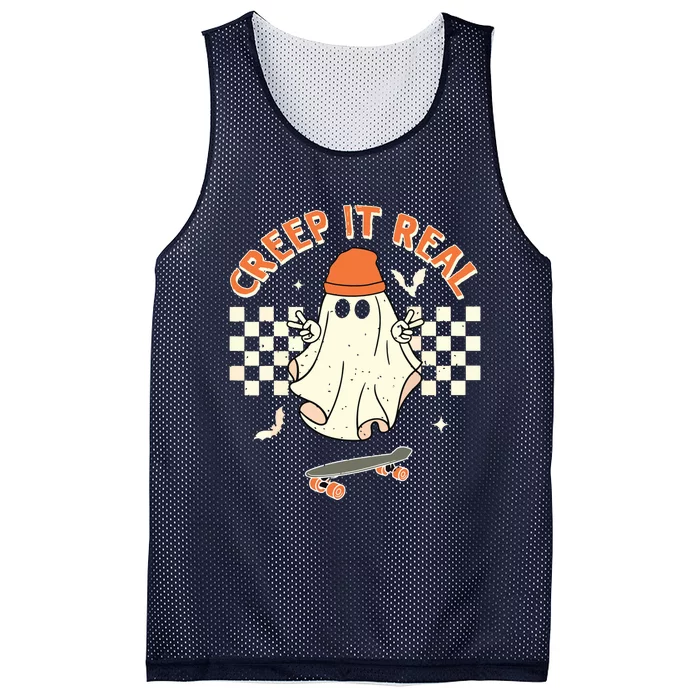 Creep It Real Skateboarding Ghost Retro Halloween Costume Mesh Reversible Basketball Jersey Tank