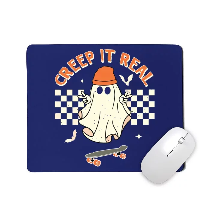 Creep It Real Skateboarding Ghost Retro Halloween Costume Mousepad