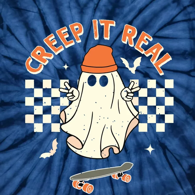 Creep It Real Skateboarding Ghost Retro Halloween Costume Tie-Dye T-Shirt