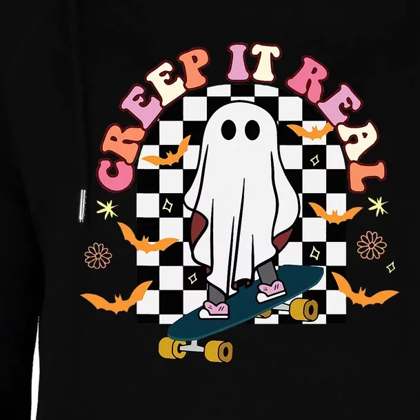 Creep It Real Skateboarder Ghost Womens Funnel Neck Pullover Hood