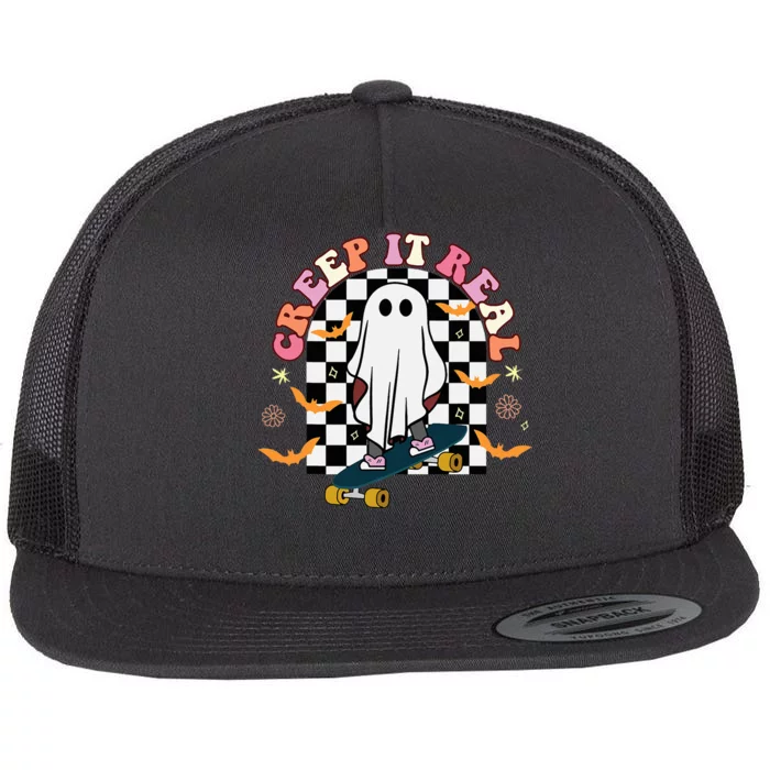 Creep It Real Skateboarder Ghost Flat Bill Trucker Hat