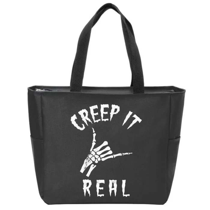 Creep It Real Skeleton Hand Shaka Zip Tote Bag