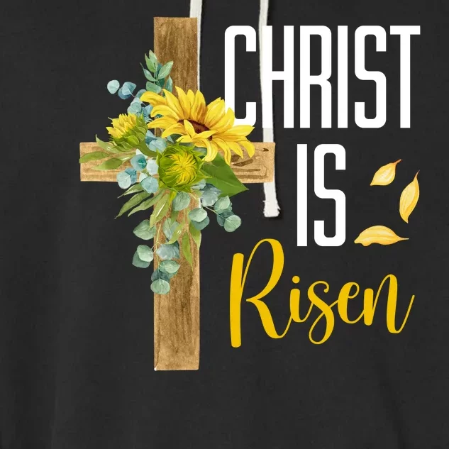 Christ Is Risen Sunflower Cross Easter Garment-Dyed Fleece Hoodie