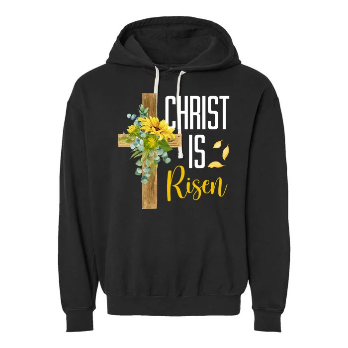 Christ Is Risen Sunflower Cross Easter Garment-Dyed Fleece Hoodie