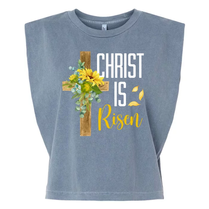 Christ Is Risen Sunflower Cross Easter Garment-Dyed Women's Muscle Tee