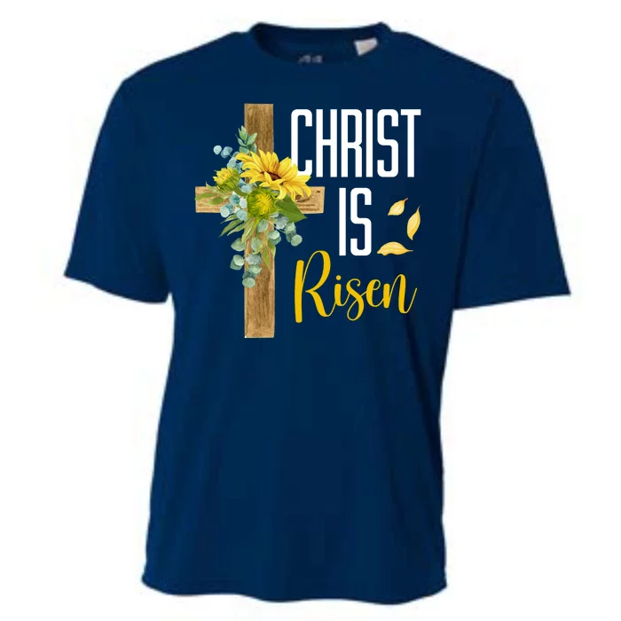 Christ Is Risen Sunflower Cross Easter Cooling Performance Crew T-Shirt