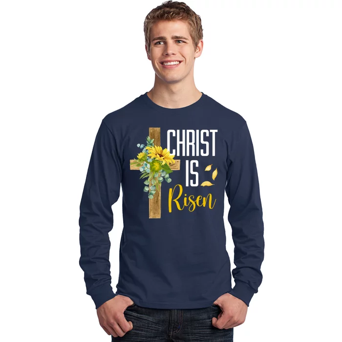 Christ Is Risen Sunflower Cross Easter Long Sleeve Shirt