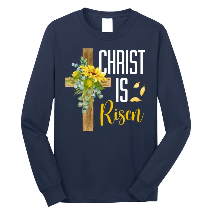 Christ Is Risen Sunflower Cross Easter Long Sleeve Shirt