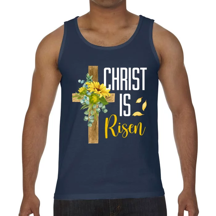 Christ Is Risen Sunflower Cross Easter Comfort Colors® Tank Top