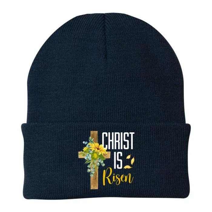 Christ Is Risen Sunflower Cross Easter Knit Cap Winter Beanie