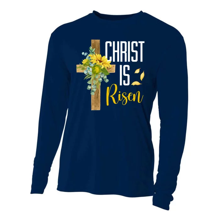 Christ Is Risen Sunflower Cross Easter Cooling Performance Long Sleeve Crew