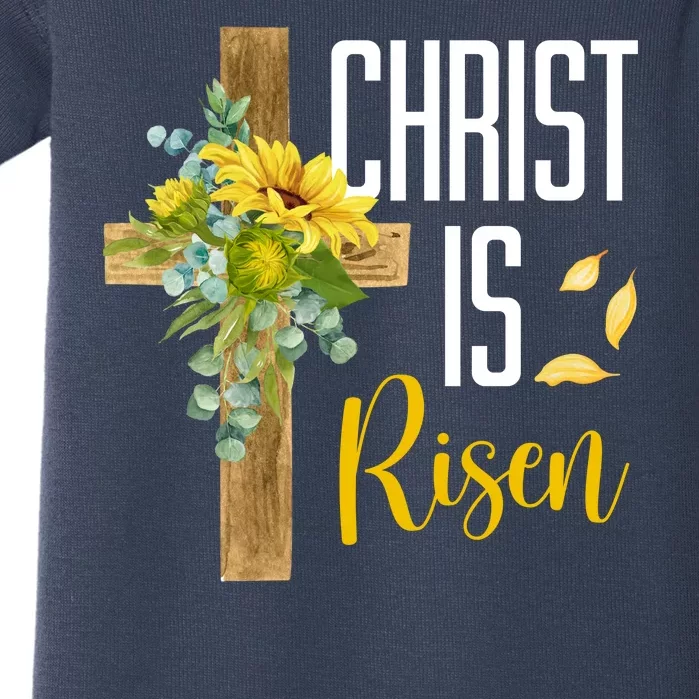 Christ Is Risen Sunflower Cross Easter Baby Bodysuit