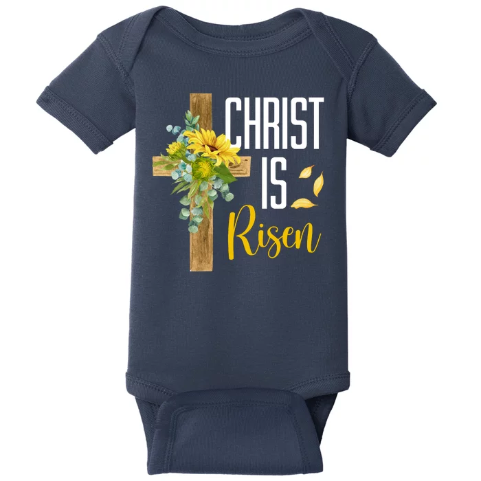 Christ Is Risen Sunflower Cross Easter Baby Bodysuit