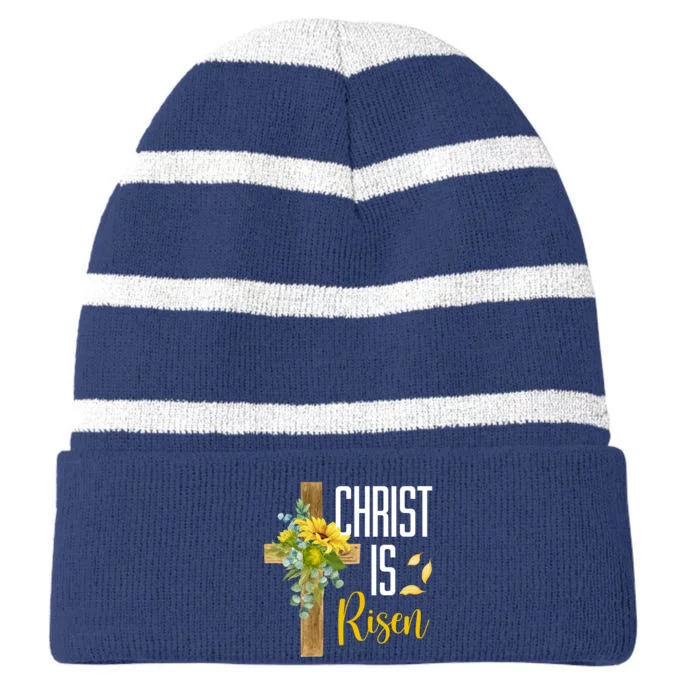 Christ Is Risen Sunflower Cross Easter Striped Beanie with Solid Band