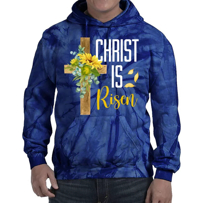 Christ Is Risen Sunflower Cross Easter Tie Dye Hoodie