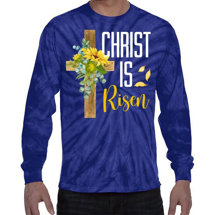 Christ Is Risen Sunflower Cross Easter Tie-Dye Long Sleeve Shirt