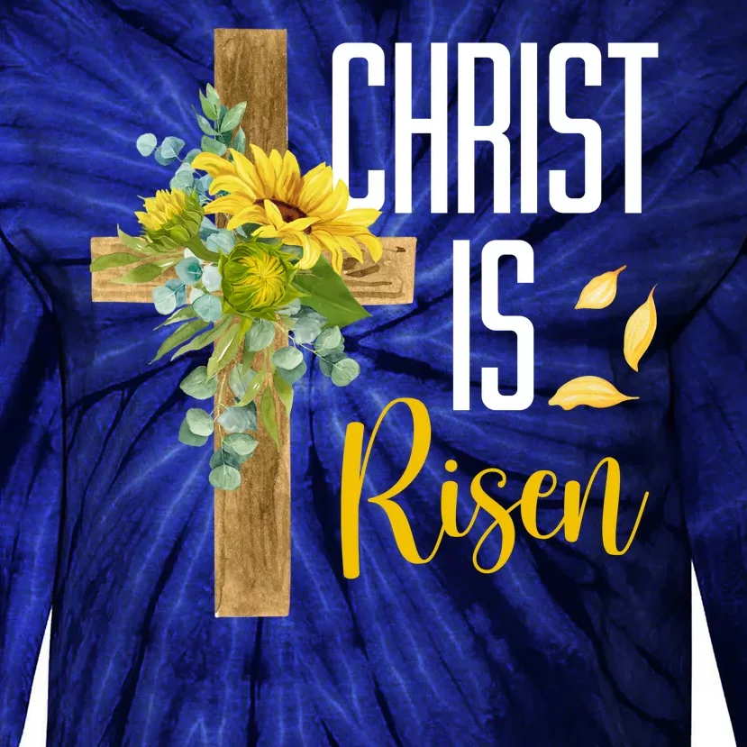 Christ Is Risen Sunflower Cross Easter Tie-Dye Long Sleeve Shirt