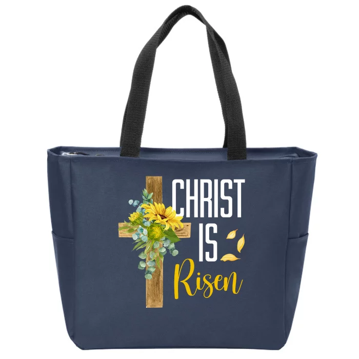 Christ Is Risen Sunflower Cross Easter Zip Tote Bag