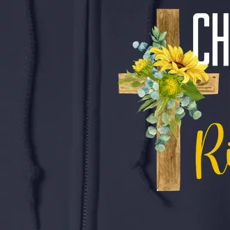 Christ Is Risen Sunflower Cross Easter Full Zip Hoodie