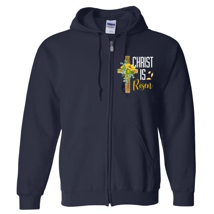 Christ Is Risen Sunflower Cross Easter Full Zip Hoodie