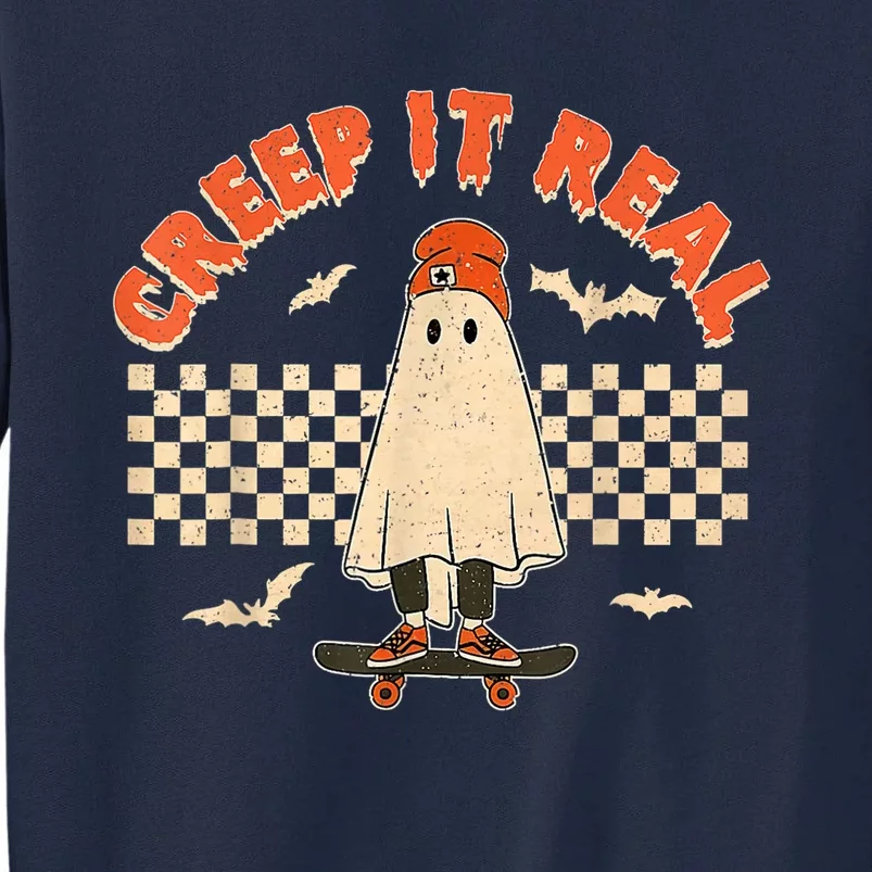 Creep It Real Skateboarding Ghost Retro Halloween Costume Tall Sweatshirt