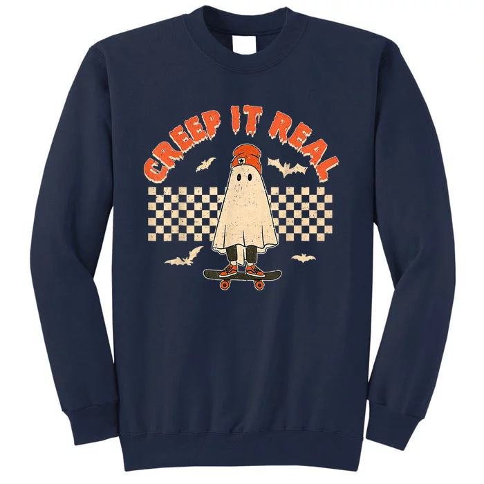 Creep It Real Skateboarding Ghost Retro Halloween Costume Tall Sweatshirt