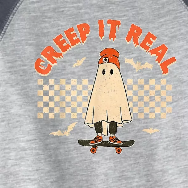 Creep It Real Skateboarding Ghost Retro Halloween Costume Toddler Fine Jersey T-Shirt