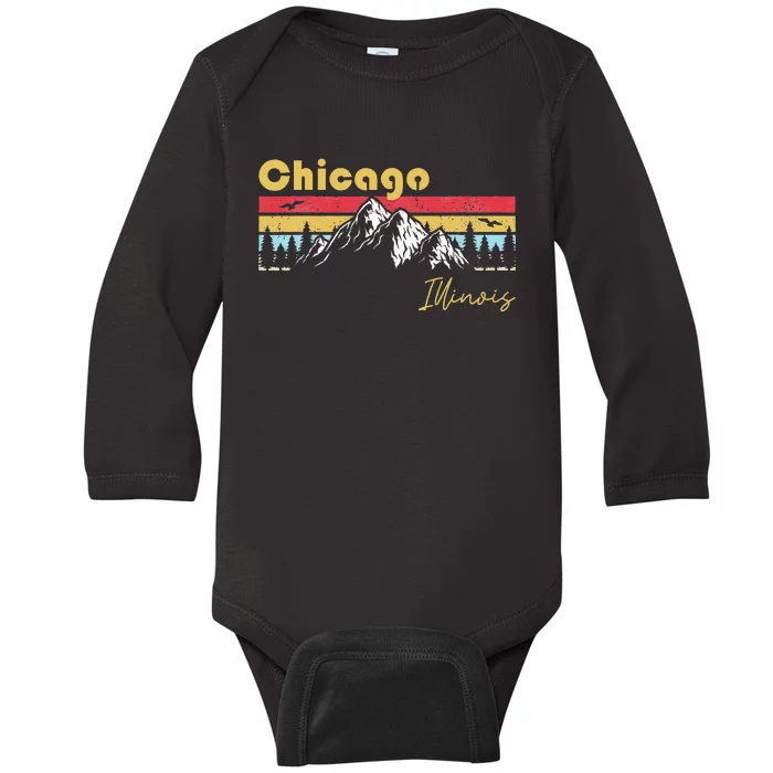 Chicago Illinois Roots Hometown Vintage Home State Pride Baby Long Sleeve Bodysuit