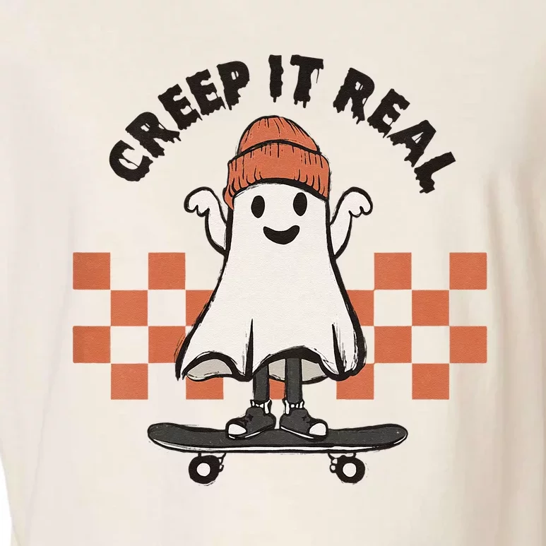 Creep It Real Toddler Halloween Skateboard Ghost Garment-Dyed Women's Muscle Tee