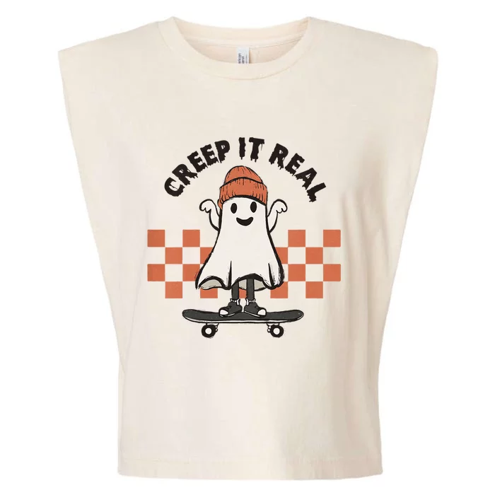 Creep It Real Toddler Halloween Skateboard Ghost Garment-Dyed Women's Muscle Tee