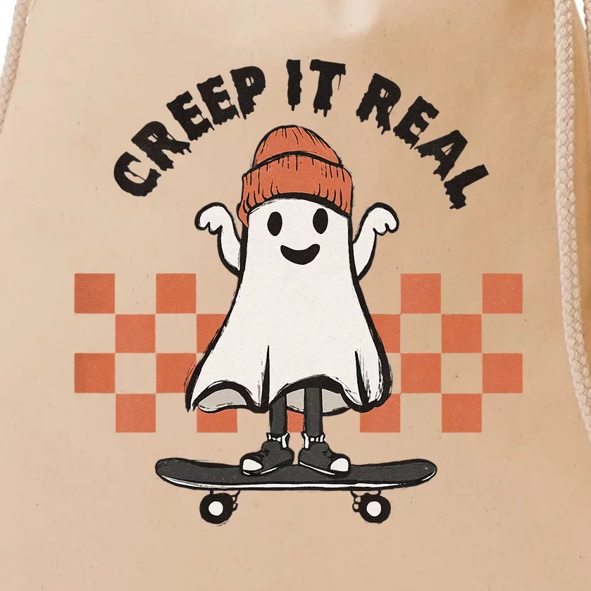 Creep It Real Toddler Halloween Skateboard Ghost Drawstring Bag