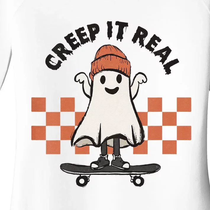 Creep It Real Toddler Halloween Skateboard Ghost Women's Perfect Tri Tunic Long Sleeve Shirt