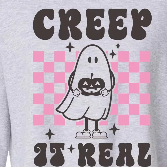 Creep It Real Cute Ghost Pumpkin Groovy Retro Halloween Gift Cropped Pullover Crew