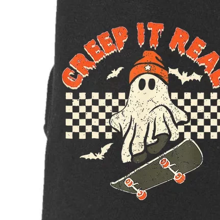 Creep It Real Skateboarding Retro Halloween Ghost Costume Doggie 3-End Fleece Hoodie