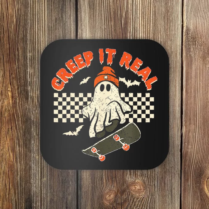 Creep It Real Skateboarding Retro Halloween Ghost Costume Coaster