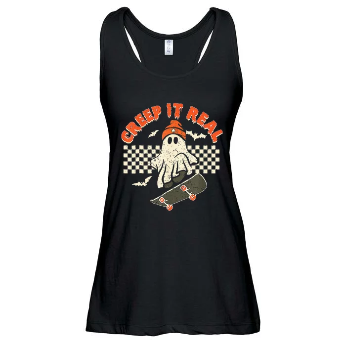 Creep It Real Skateboarding Retro Halloween Ghost Costume Ladies Essential Flowy Tank