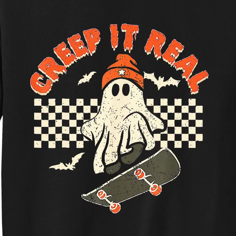 Creep It Real Skateboarding Retro Halloween Ghost Costume Tall Sweatshirt