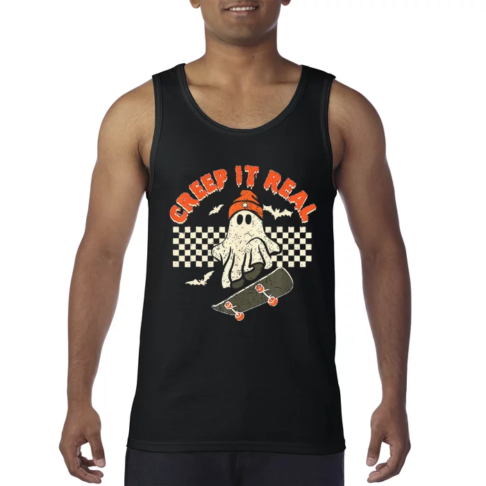 Creep It Real Skateboarding Retro Halloween Ghost Costume Tank Top