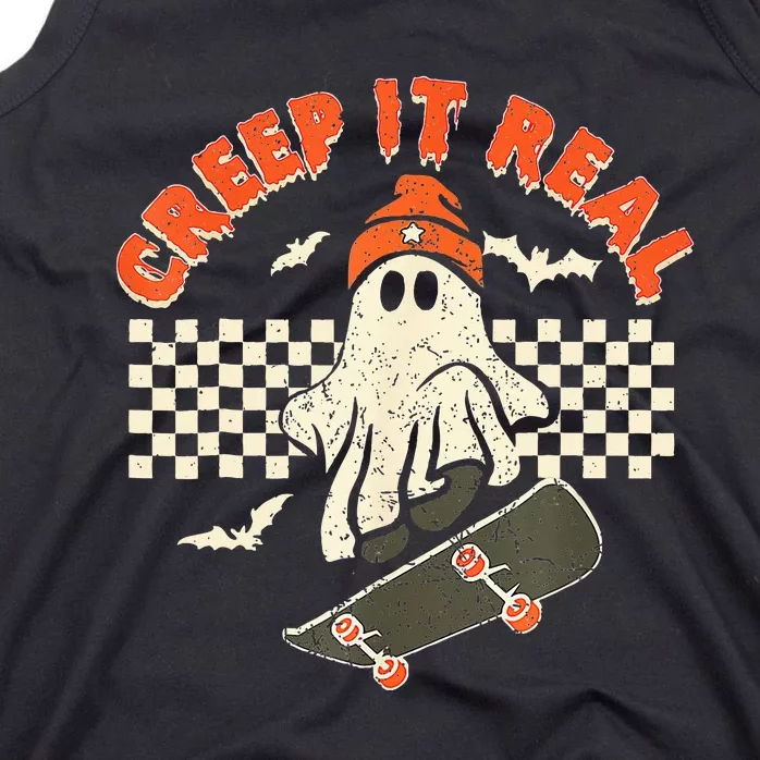 Creep It Real Skateboarding Retro Halloween Ghost Costume Tank Top