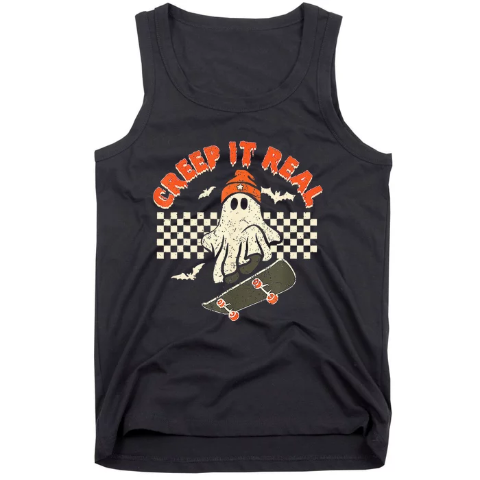 Creep It Real Skateboarding Retro Halloween Ghost Costume Tank Top