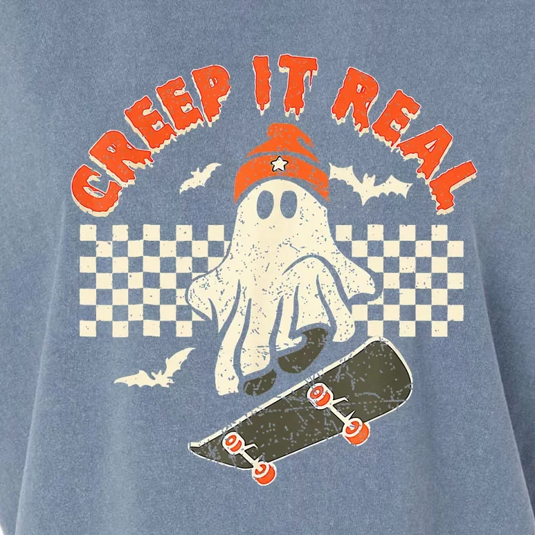 Creep It Real Skateboarding Retro Halloween Ghost Costume Garment-Dyed Women's Muscle Tee